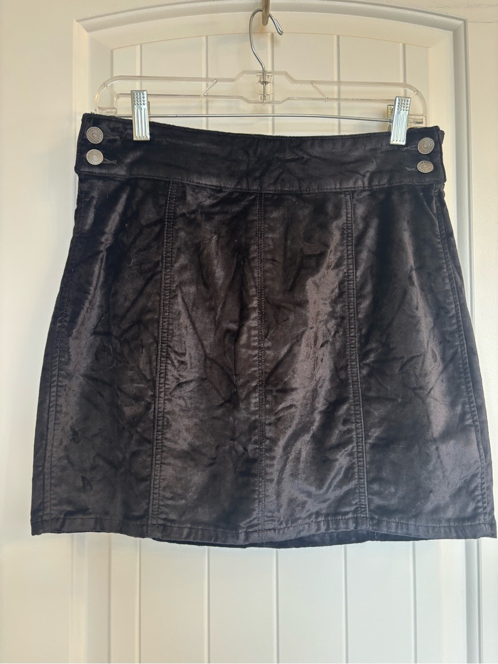 Free People Black Velvet Panel Mini Skirt with Button Waist